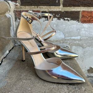 Nine West Metallic Silver Strappy Heels
